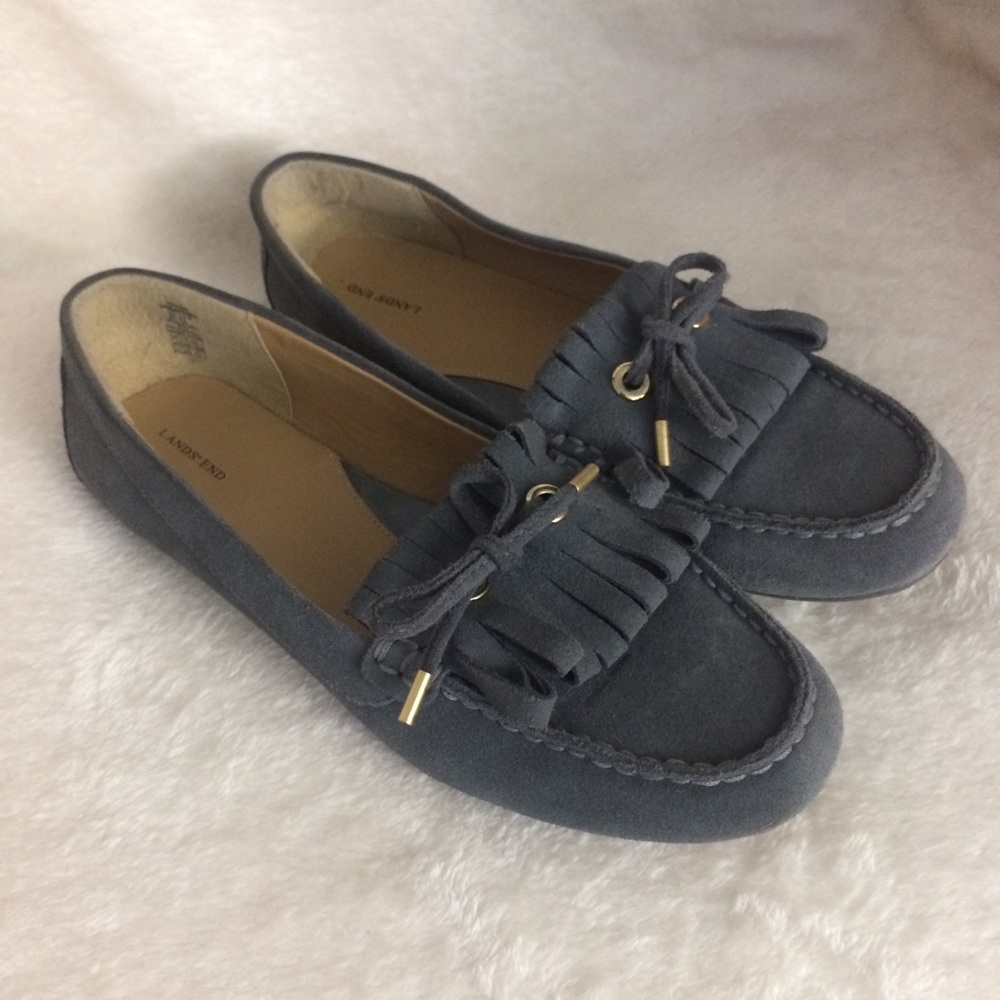 Lands End gray suede loafers